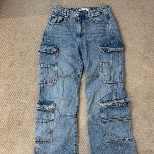 Garage Women's Light Blue Straight Leg Cargo Jeans